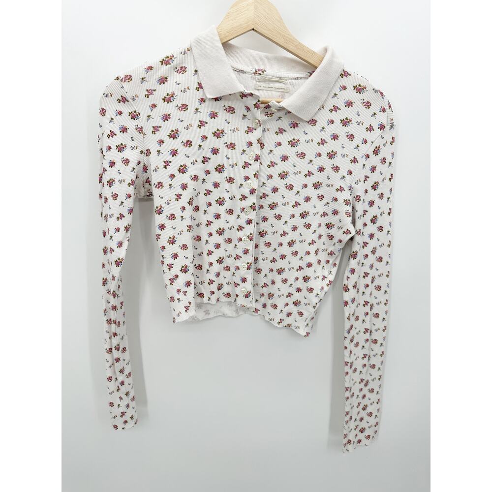 Urban Outfitters Floral Button Down Crop Long Sleeve Top Women's Size Small